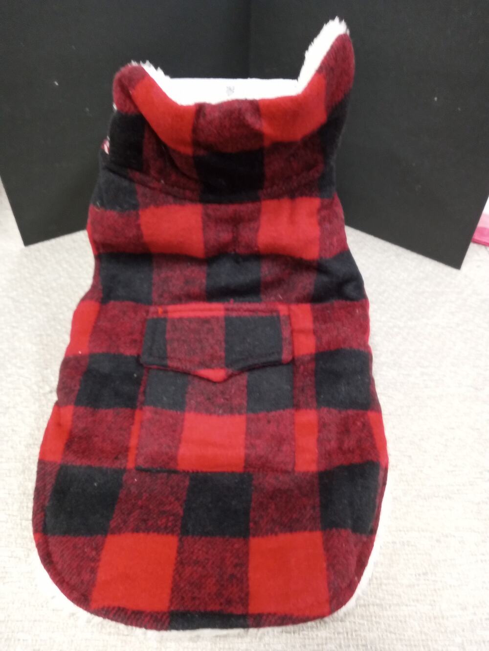 Red Black Buffalo Plaid Dog Jacket Winter Coat Fleece Lined Size S Small 0358